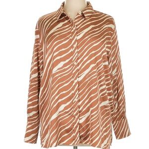 A New Day Women's Oversized Satin Button-Down Zebra Print - Size XS